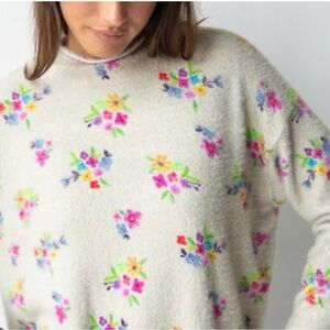 NATURAL LIFE Floral Women's Sweater - Cream with Multicolor Accents
